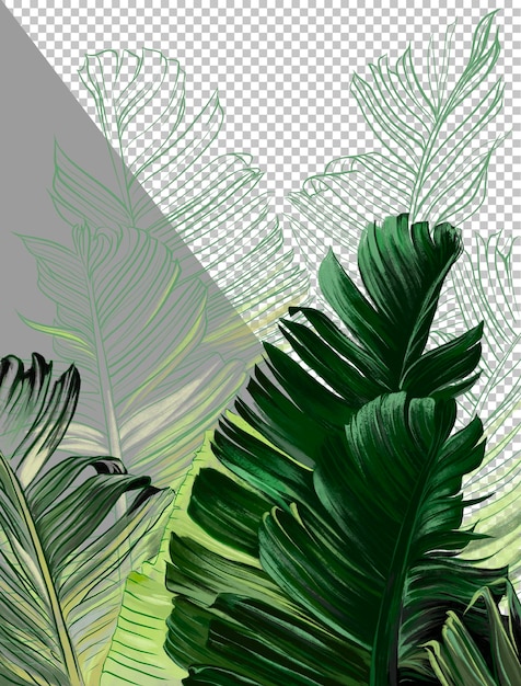 PSD grafische illustratie van tropische bladeren en planten