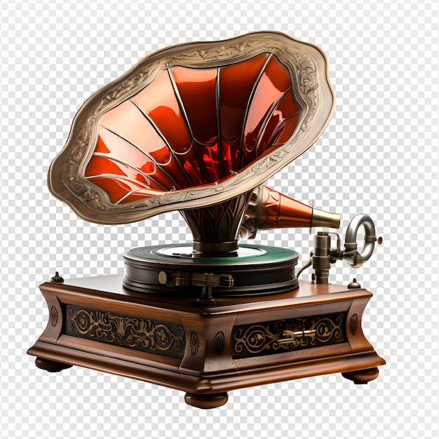 Grammofono isolato su sfondo trasparentelettore musicale vintage png ai generativi