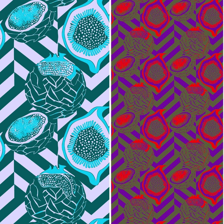PSD granadilla with purple skin and sweet design with chevron pa unique tropical fruit pattern vector