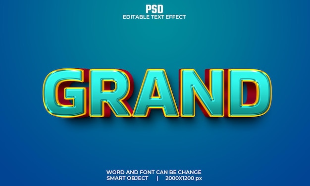 Grand 3d editable text effect premium psd with background
