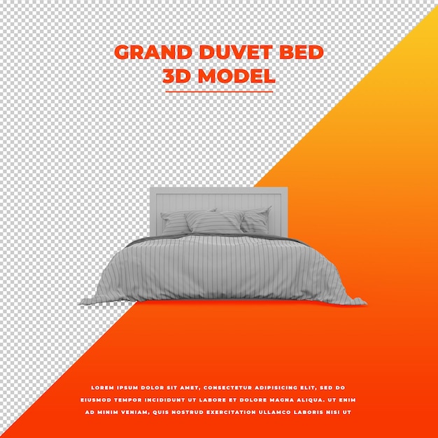 Modello 3d isolato del letto del gran duvet