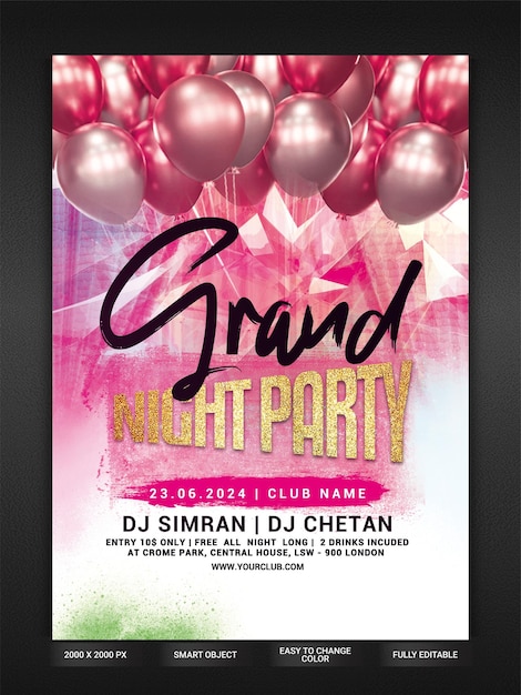 PSD grand night party flyer template