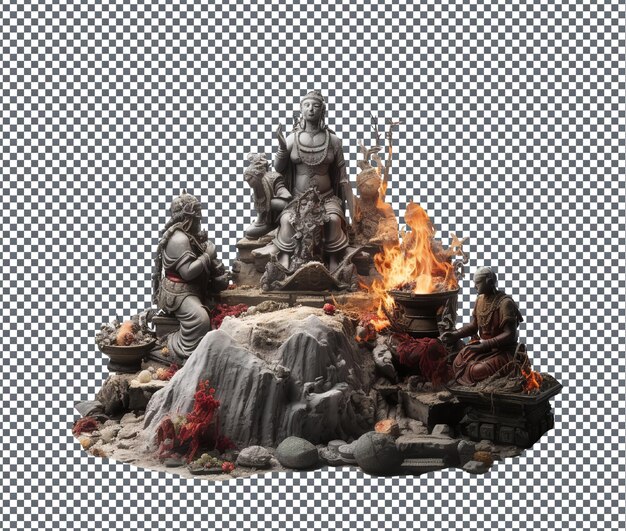 PSD grand offering sacrifices to metal deities isolated on transparent background