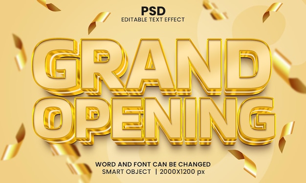 PSD Торжественное открытие 3d редактируемый текстовый эффект premium psd с фоном