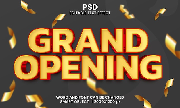 Grand opening 3d editable text effect premium psd with background