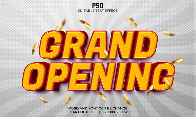 PSD grand opening 3d editable text effect premium psd with background