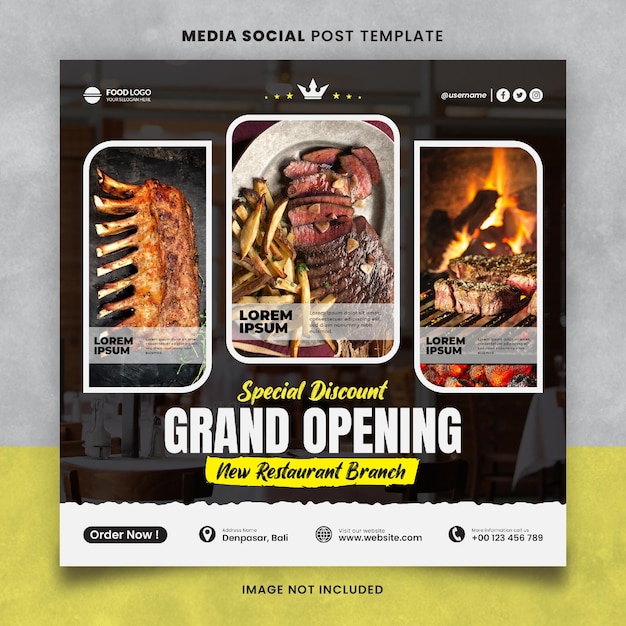 Grand opening eten en restaurant menu media social post template