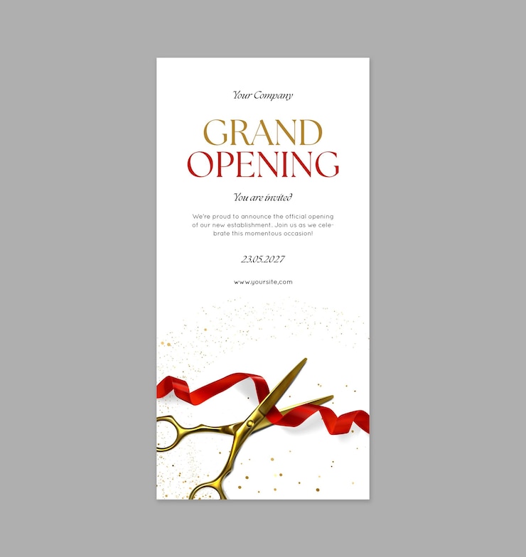Grand Opening Flyer with Scissors and Ribbon