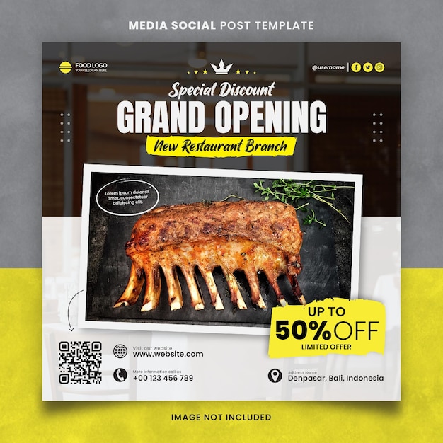 Grand Opening Food and Restaurant Menu Media Social Post Template