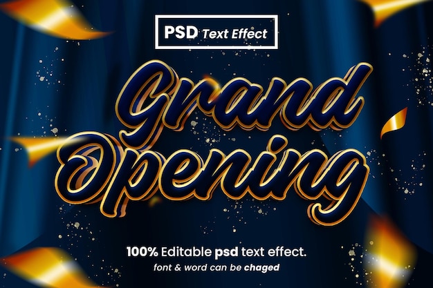 Grand opening glossy 3d editable text effect