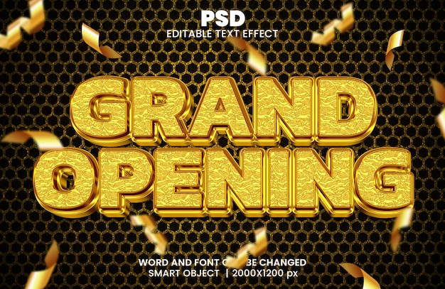 PSD grand opening luxury 3d editable photoshop text effect style with modern background