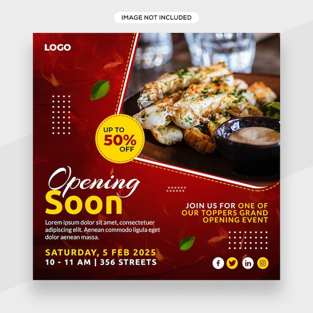 Grand opening restaurant banner or social media promotion and Instagram banner post cover