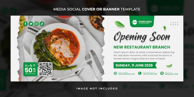 PSD menu di cibo del ristorante di grande apertura copertina dei social media o modello di banner