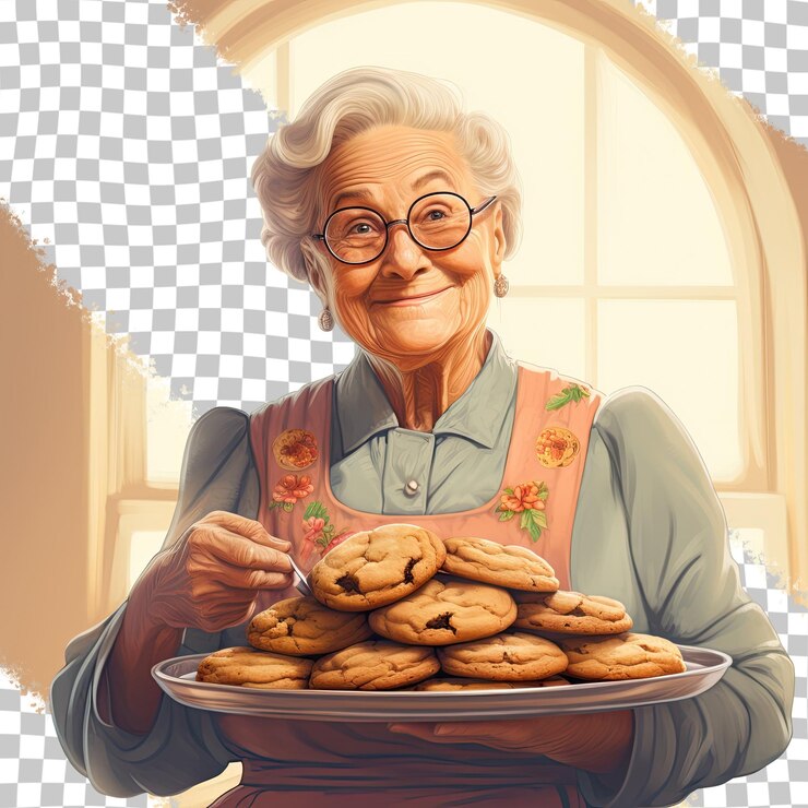 PSD grandmother with homemade cookies on a tray