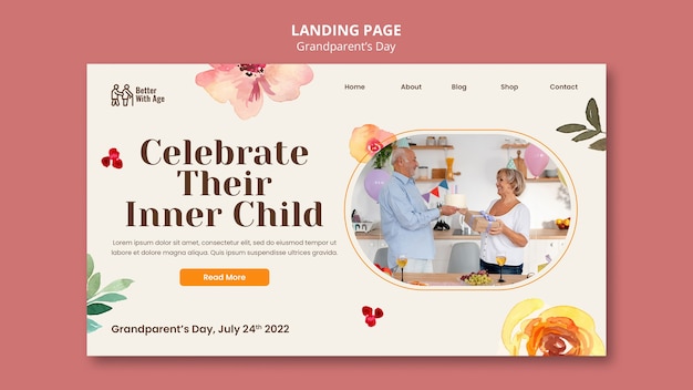PSD Шаблон дизайна целевой страницы дня бабушки и дедушки
