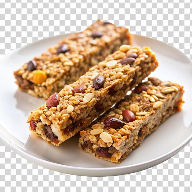 PSD granola bars in white plate isolated on transparent background