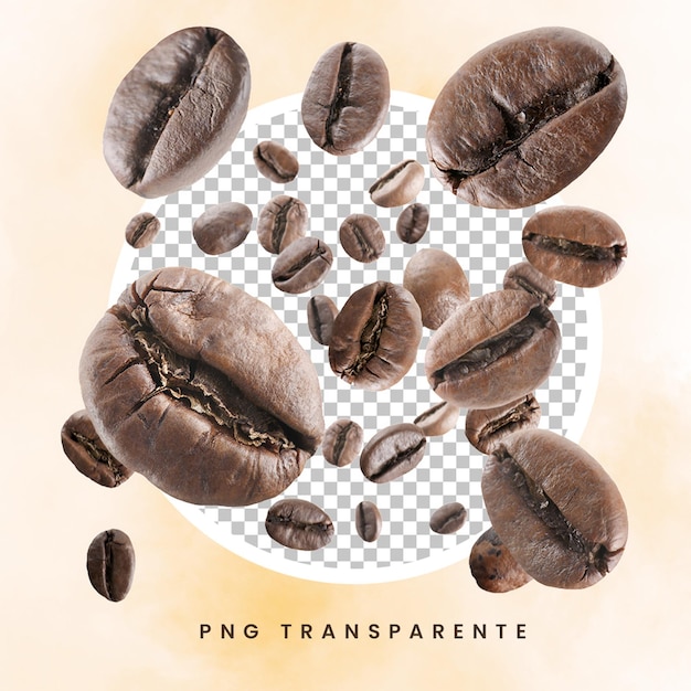 Graos de cafe fundo transparente