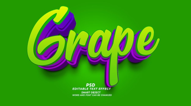 Grape 3d editable photoshop text effect style