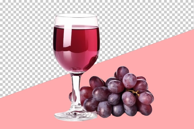 Grape juice in a wine glass next to a bunch of grape isolated object transparent background