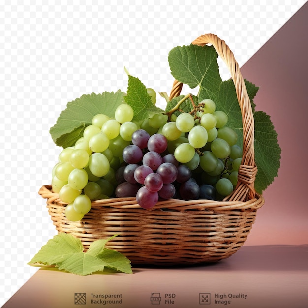 PSD grapes in a basket transparent background