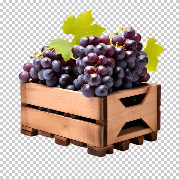 PSD grapes in wooden box png isolated on transparent background