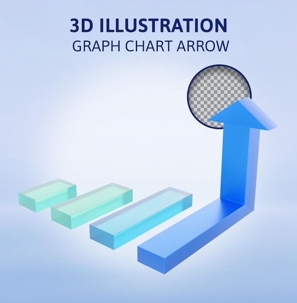 PSD graph chart arrow 3d rendering illustration