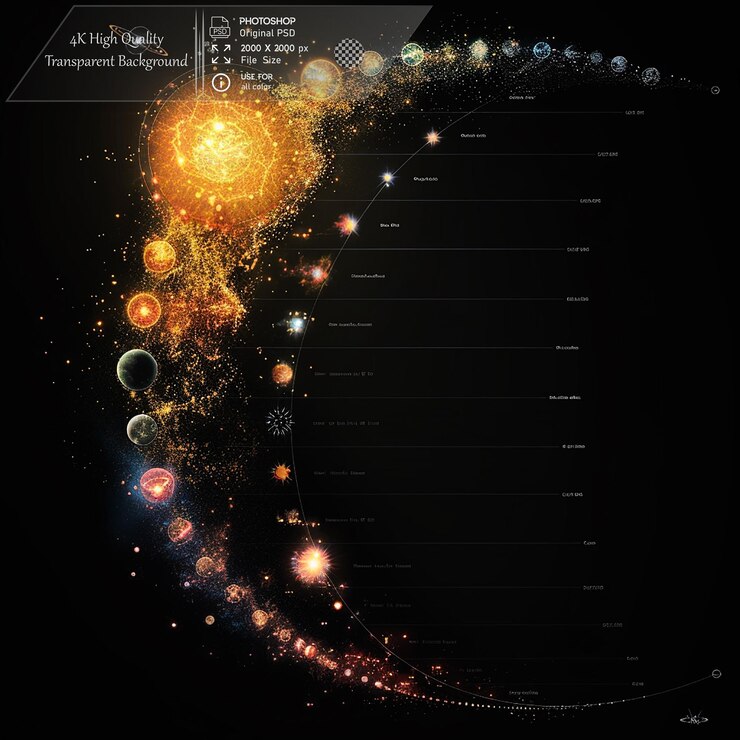 PSD a graph depicting stars brightness versus their temperature on transparent background