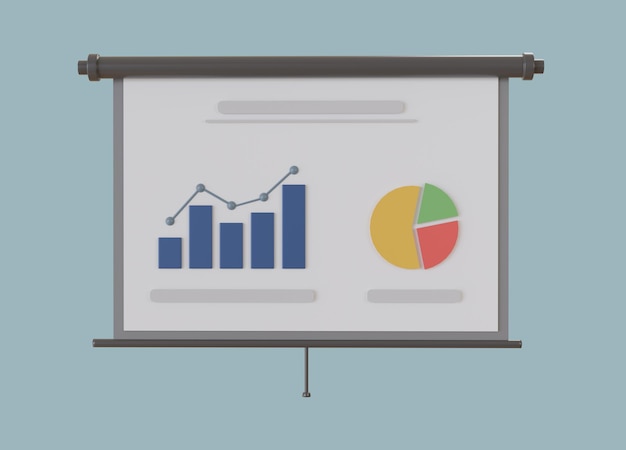 PSD graph and pie chart on white board 3d render