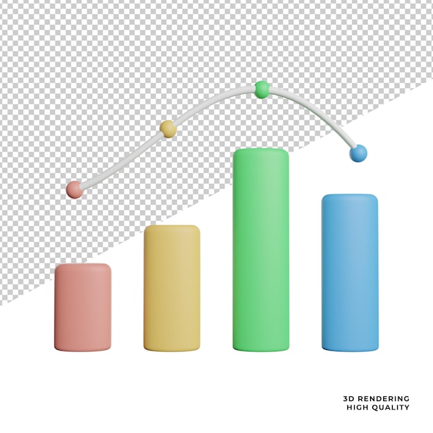 그래픽 차트 성장 전면 보기 아이콘 투명 배경에 3d 렌더링 그림 png