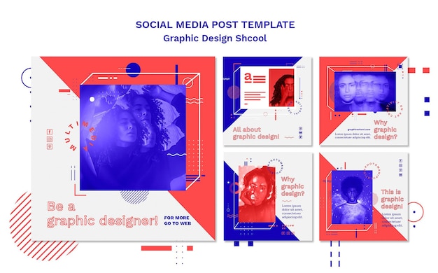 PSD graphic design school concept social media post  template