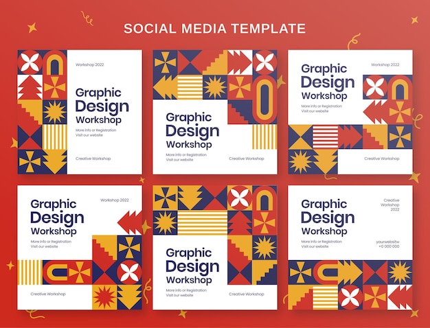 Graphic design workshop social media banner en instagram postsjabloon