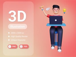 PSD平面设计师在工作3d插图