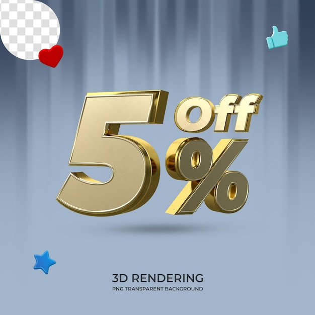 Elemento grafico 5 percento di sconto sul rendering 3d