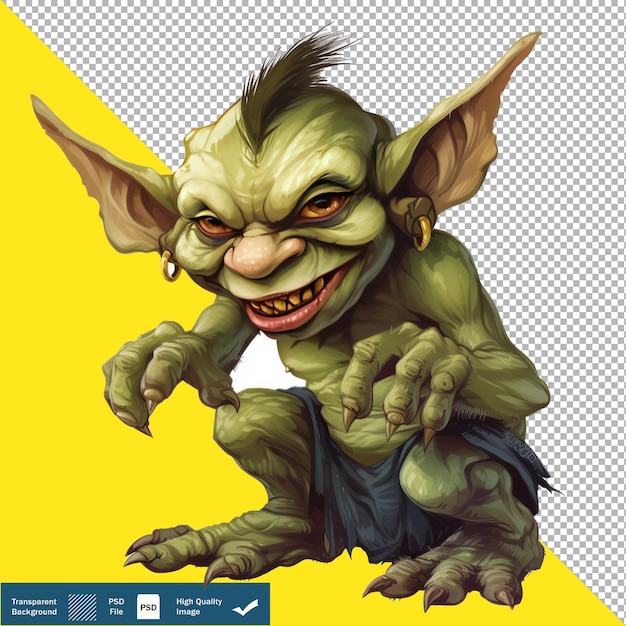 Graphic illustration of a goblin with white background transparent background png psd