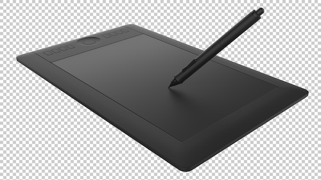 PSD graphic tablet with pen for illustrators and designers isolated on transparent background 3d render