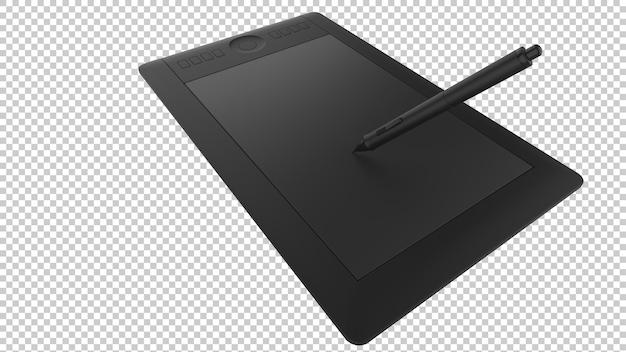 Graphic tablet with pen on transparent background 3d rendering illustration