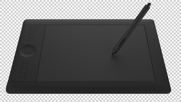 Graphic tablet with pen on transparent background 3d rendering illustration