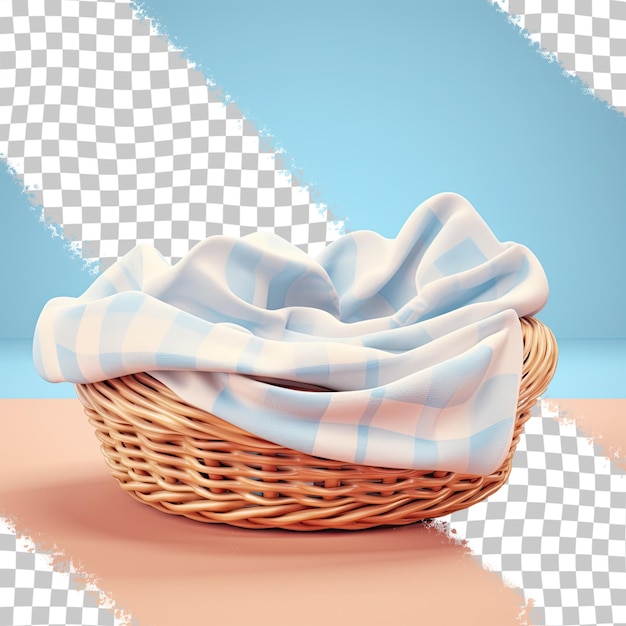 PSD graphic of transparent background with fabric covered wicker basket