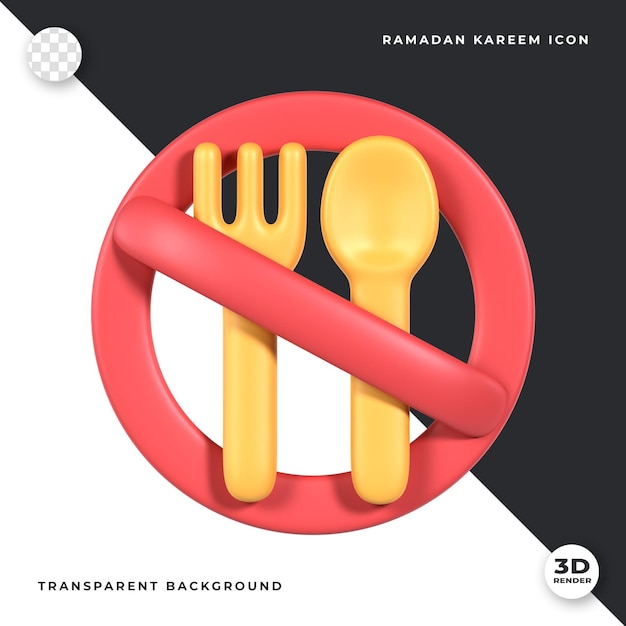 PSD a graphic with a fork and spoon with a red circle that says ramadan kareem icon.