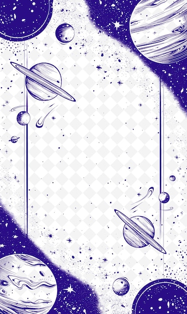 A graphic with planets and stars on a purple background