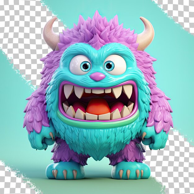 Grappig uniek fantasie monster ontwerp element in 3d met aantrekkelijke emoticon expressie geïsoleerd op een transparante achtergrond