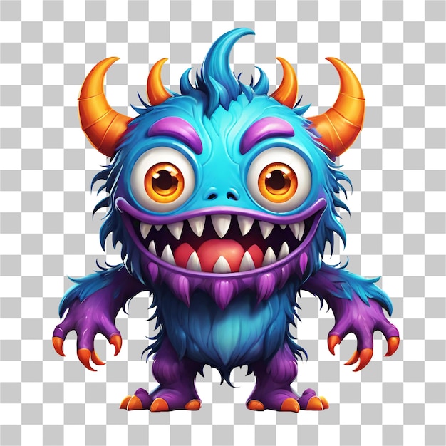 Grappige cartoon 3d monster met hoorns ontwerp geïsoleerd op transparante achtergrond