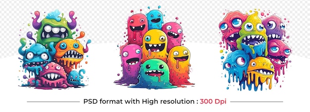 PSD grappige cartoon monsters set vector illustratie van plezier