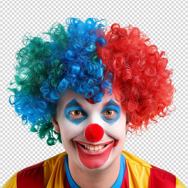 Grappige clown met een pruik op een doorzichtige achtergrond