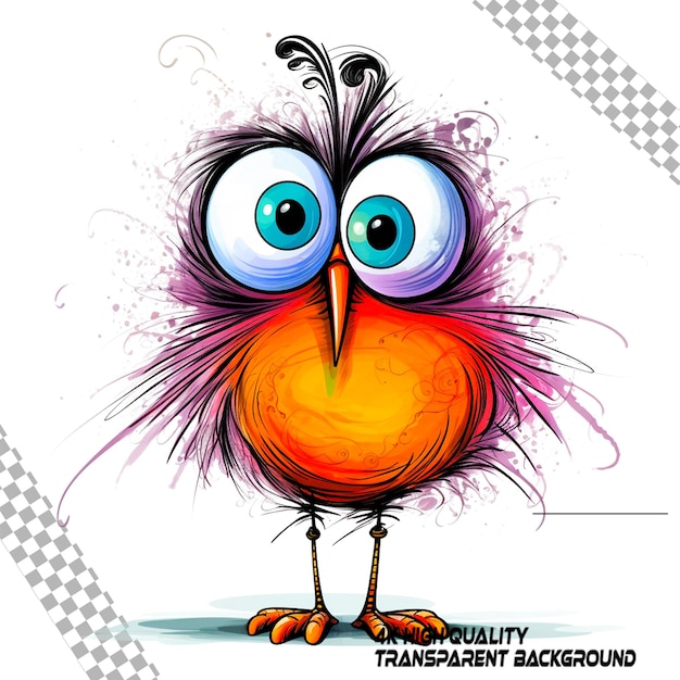 PSD grappige kleurrijke ronde cartoon vogel clipart op doorzichtige achtergrond