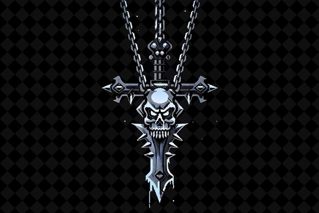 PSD grappling hook pixel weapon with skull design and chains and y2k shape neon color art collections