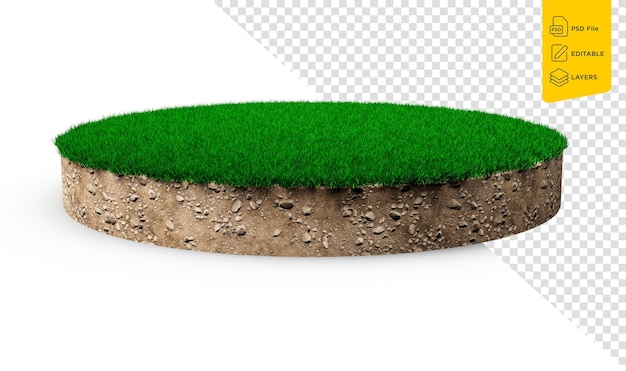 Gras cirkel geïsoleerde 3D illustratie ronde bodem grond doorsnede met aarde land en groen