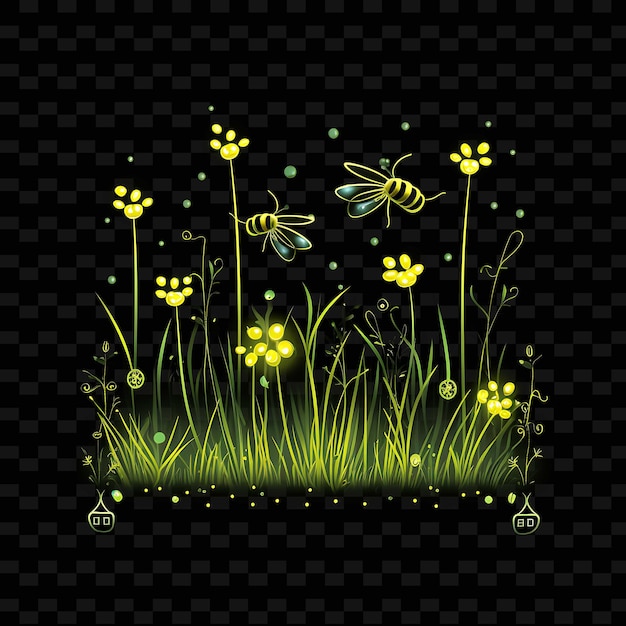 PSD gras fris groen golvende neonlijnen bijen golvende neonlijnvorm png y2k vormen transparant licht arts