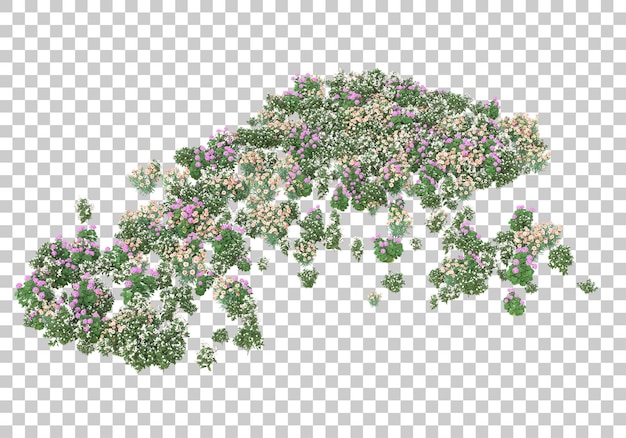 Graseiland met bloemen op transparante achtergrond 3d teruggevende illustratie