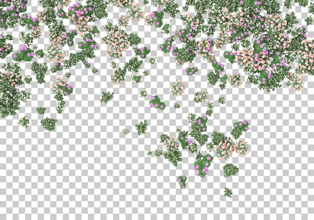 Graseiland met bloemen op transparante achtergrond 3d teruggevende illustratie